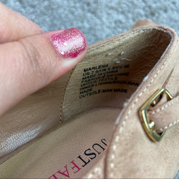 JustFab Marlena Tan Faux Suede Round Toe Cutout Stiletto Pumps Womens 7.5 - Picture 6 of 8